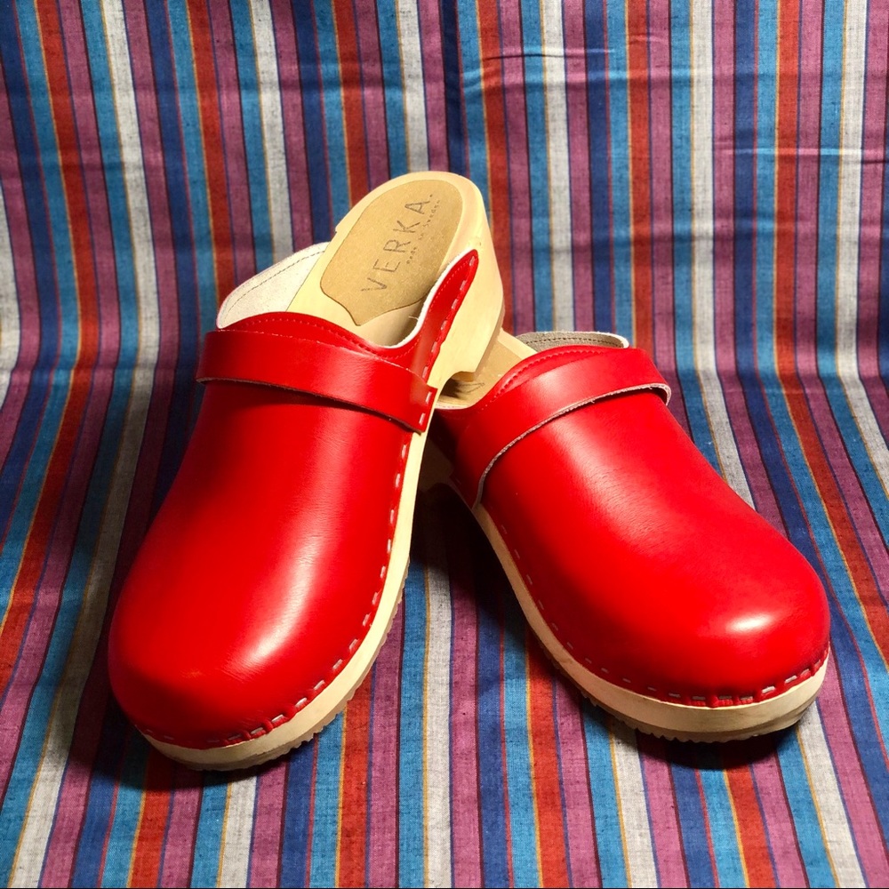 VERKA Ledig Red Swedish Wooden Clogs| EU 39